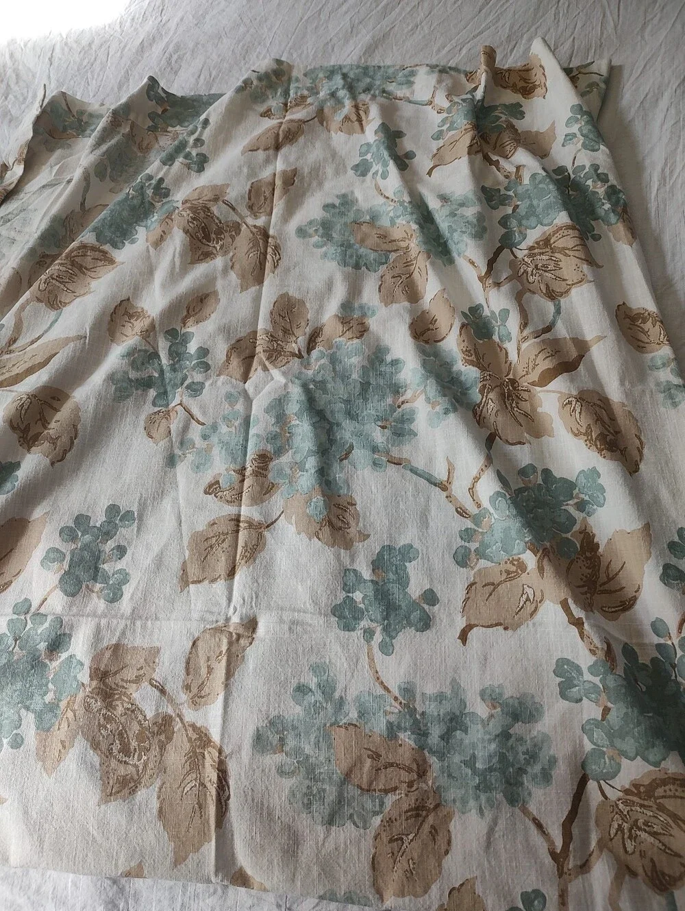 Martha Window Floral 100% Cotton Cream Blue Green Brown Print 2 Panels